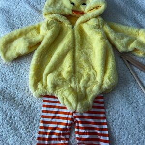 Yellow Duck Costume with Striped Pants